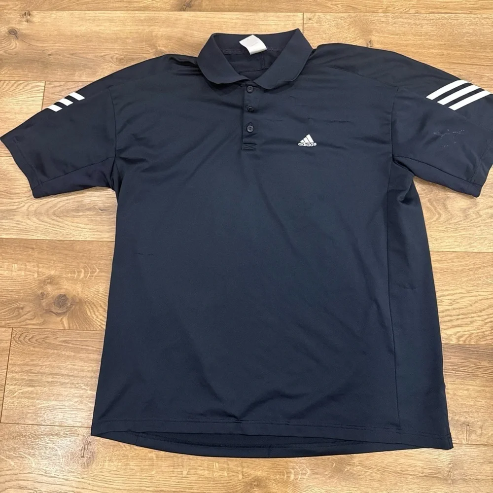 Adidas Men XL Club 3 Stripes Tennis Polo Dark Navy White Golf Short Sleeve